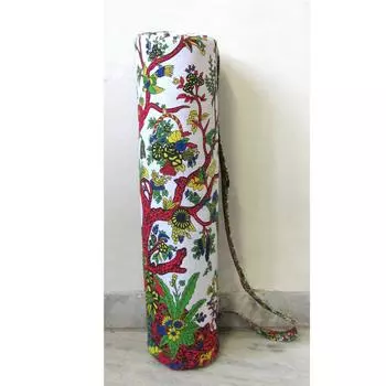 Сумка для коврика для йоги из хлопчатобумажной ткани, спортивная спортивная сумка ручной работы, сумка для переноски, сумка для пилатеса, сумка для фитнеса, сумка для упражнений L-26 Inch, Dia-6 Inch разноцветный