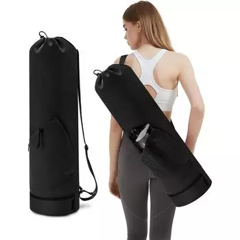 Сумка для коврика для йоги с карманом для мокрых вещей, вместительная спортивная сумка с регулируемым плечевым ремнем, прочная водонепроницаемая сумка для йоги для женщин и мужчин 30L чёрный