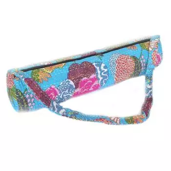 Сумка для коврика Kantha Yoga, сумка для пилатеса, сумка для тренажерного зала для фитнеса, хлопковая сумка для коврика для йоги L-26 Inch, Dia-6 Inch бирюзовый