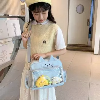 Сумка для кукол из хлопка с прозрачным карманом из нейлона, модная сумка на плечо, креативная кавайная сумка для кошек Itabag для детей чёрный