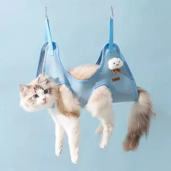 Сумка для купания собак с защитой от царапин, дышащая, для кошек, гамак, сумка для удержания домашних животных, подстригание когтей M синий