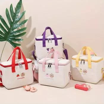 Сумка для ланча Медведь Изолированная Холщовая Сумка-холодильник Сумка-тоут Алюминиевая фольга Термобокс для еды Семейная Школьная Пикник Контейнер для обеда Сумка для бенто