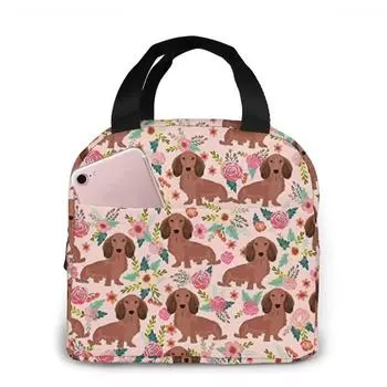 Сумка для ланча с цветочным принтом для женщин, термосумка для пикника, сумка-холодильник для бенто, милая сумка для ланч-бокса для кемпинга 22x20x13CM бежевый