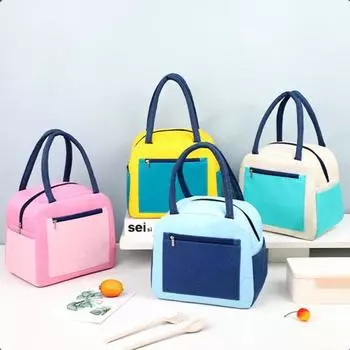 Сумка для ланча с ручкой, водонепроницаемый карман, ткань Оксфорд, портативная термосумка для пикника и еды, рабочие принадлежности синий