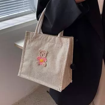 Сумка для ланча, винтажная льняная сумка для женщин, сумка для покупок, модные ручные сумки