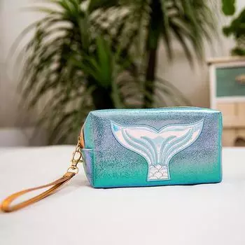 Сумка для макияжа «хвост русалки», цветная лазерная косметичка для путешествий, органайзер с ремешком на запястье, симпатичная креативная ПУ лазерная дорожная сумка для девочек синий