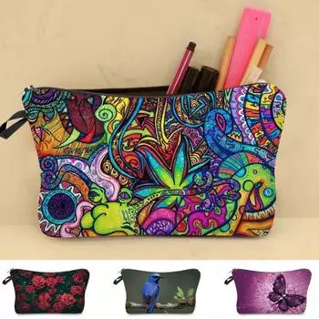 Сумка для макияжа с ярким цветочным принтом, практичная водонепроницаемая сумка-органайзер для ключей, инструментов A