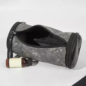 Сумка для макияжа с ручкой, портативный держатель для косметических кистей из ПВХ с застежкой-молнией, цилиндрическая сумка для хранения косметики, дорожные принадлежности белый