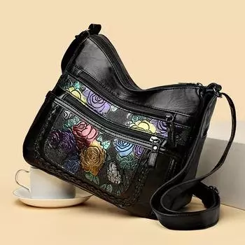 Сумка для мам среднего и пожилого возраста, женская, вместительная, многослойная, через плечо, маленькая квадратная сумка чёрный