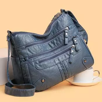 Сумка для мам среднего возраста с несколькими карманами, вместительная многослойная женская сумка через плечо из мягкой кожи чёрный