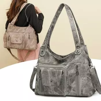 Сумка для мамы, большая вместимость, переносная сумка через плечо, мягкая кожаная женская сумка через плечо чёрный