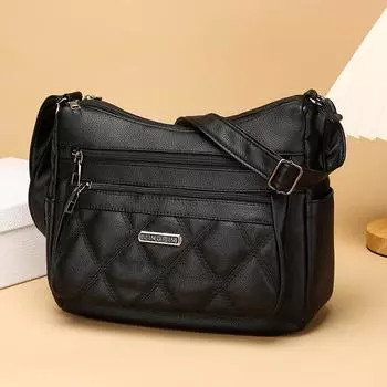 Сумка для мамы среднего возраста, большая вместительная сумка через плечо, мягкая кожаная сумка Diamond, женская сумка через плечо чёрный