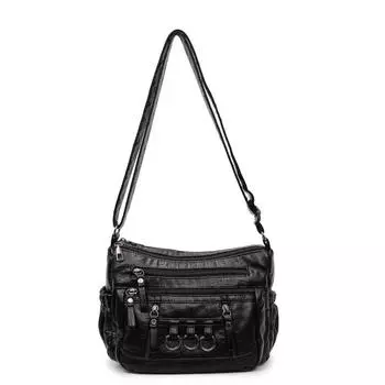 Сумка для мамы среднего возраста большой вместимости многослойная на плечо женская сумка кроссбоди чёрный