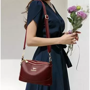 Сумка для мамы среднего возраста, модная сумка на одно плечо с тремя слоями мягкой многослойной женской сумки большой вместимости чёрный