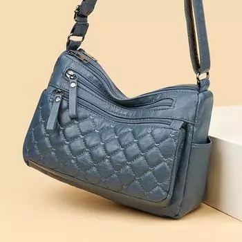 Сумка для мамы среднего возраста, женская, мягкая, многослойная, через плечо, большая вместимость синий