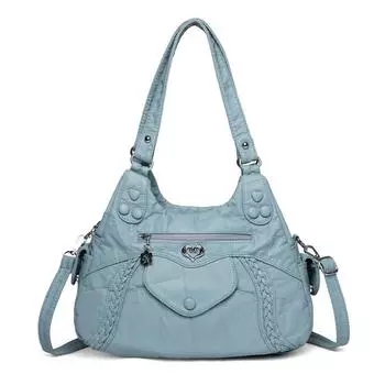 Сумка для мамы среднего возраста Женская сумка через плечо Большая вместимость Мягкая кожа Ручная сумка на плечо синий