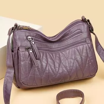 Сумка для мамы среднего возраста, женская сумка из мягкой кожи, многослойная, через плечо, большая вместимость чёрный