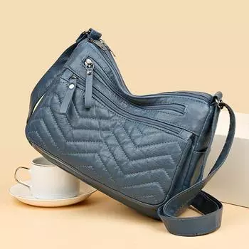 Сумка для мамы среднего возраста, женская сумка из мягкой кожи, многослойная, через плечо, большая вместимость чёрный