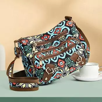 Сумка для мамы, сумка через плечо для пожилых женщин, сумка через плечо с принтом, женская сумка большой емкости с несколькими карманами чёрный