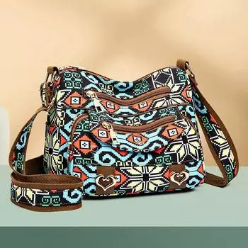 Сумка для мамы, сумка с несколькими карманами для пожилых людей, женская сумка через плечо с принтом, сумка для покупок, большая вместительная сумка для покупок коричневый