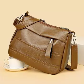 Сумка для мамы, женская кожаная сумка, однотонная, большая вместительная сумка через плечо для среднего возраста чёрный