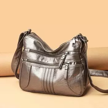 Сумка для мамы, женская, мягкая кожаная, среднего возраста, большая вместимость, многослойная, через плечо фиолетовый