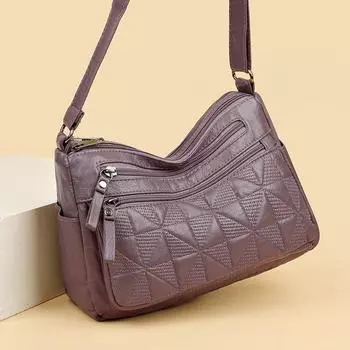 Сумка для мамы, женская сумка через плечо из мягкой кожи, большая вместимость, женская сумка среднего возраста серый