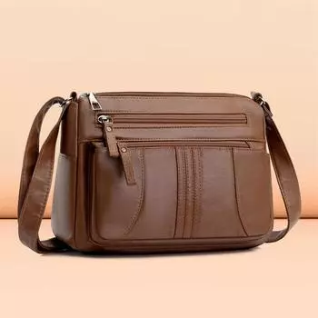 Сумка для мамы, женская сумка среднего возраста из мягкой кожи, сумка через плечо, большая вместимость, сумка для бабушки, пожилая height 18 length 26 width 9 светло-коричневого
