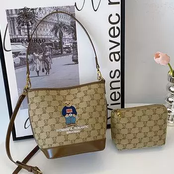 Сумка для матери и сына с вышитым медведем, маленькая сумка для отдыха на плече, простая женская сумка через плечо, новая мода