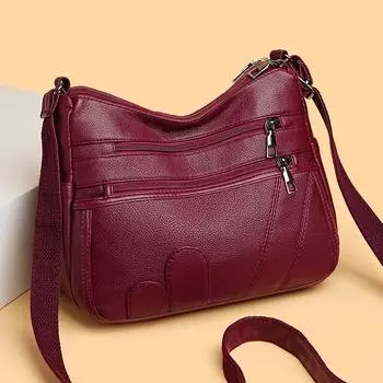 Сумка для матери среднего возраста, многослойная сумка, женская сумка через плечо, легкая сумка на плечо из мягкой кожи большой вместимости красный