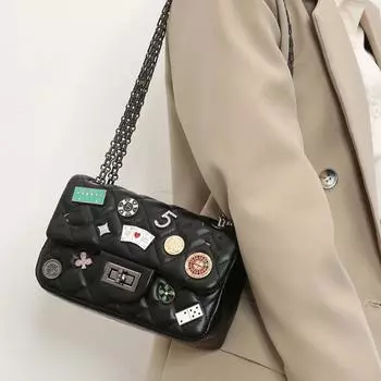 Сумка для медалей, маленькая сумка через плечо с ромбовидной решеткой и цепочкой, сумка через плечо для женщин One Size