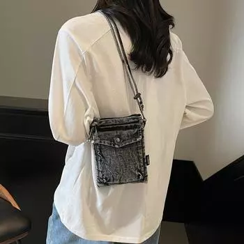 Сумка для мобильного телефона из денима, женская, маленькая, через плечо, спортивная сумка для верховой езды чёрный