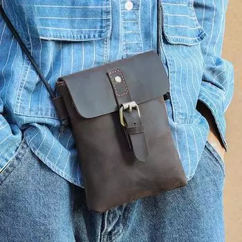 Сумка для мобильного телефона из натуральной кожи, мужская повседневная сумка через плечо в стиле ретро, сумка через плечо из кожи Mad Horse, маленькая мужская сумка кофейный