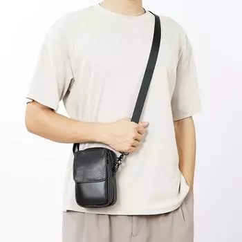 Сумка для мобильного телефона из натуральной кожи для мужчин, повседневная, маленькая, удобная сумка на плечо для путешествий, почтальон, поясная сумка чёрный