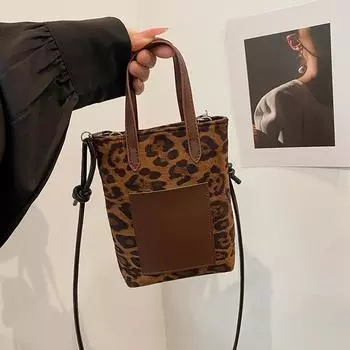 Сумка для мобильного телефона, маленькая сумка-саквояж, женская сумка-ведро с леопардовым принтом, мини-сумка-мессенджер, маленькая сумка для переноски вручную. оранжевый