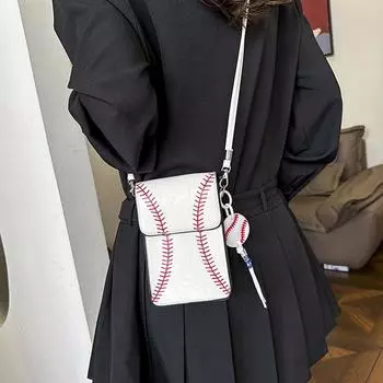 Сумка для мобильного телефона с бейсбольным принтом, женская персонализированная косая поперек, маленькая квадратная сумка, модные универсальные сумки через плечо 12x3x19cm белый