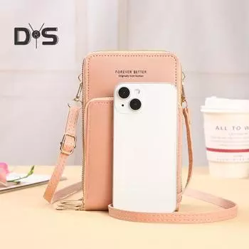 Сумка для мобильного телефона с прозрачным сенсорным окошком, сумка-слинг, несколько отделений, искусственная кожа, регулируемый ремень, кошелек через плечо светло-зеленый