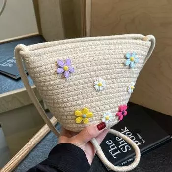 Сумка для мобильного телефона, тканая сумка, новинка 2024 года, весна/лето, новая женская сумка, корейская версия, сумка через плечо, маленькая тканая сумка из свежей травы, пляжная сумка-ракушка