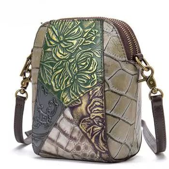 Сумка для мобильного телефона в этническом стиле в стиле ретро, мини-сумка-косметичка из коровьей кожи, женская сумка через плечо из натуральной кожи