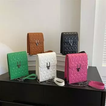 Сумка для мобильного телефона Женская маленькая квадратная сумка Модная сумка через плечо Универсальная маленькая квадратная сумка с цепочкой Сумка через плечо коричневый