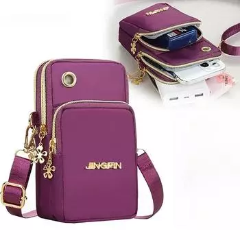 Сумка для мобильного телефона, женская мини-сумка через плечо, модная однотонная сумка для монет, сумка на шею, 3-слойный кошелек чёрный