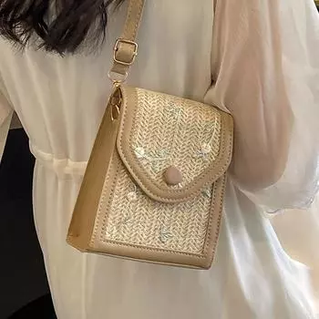 Сумка для мобильного телефона. Женская соломенная сумка. Все сумки через плечо на одно плечо. One Size хаки