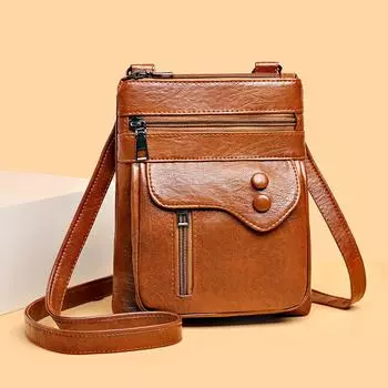 Сумка для мобильного телефона, женская сумка через плечо, сумка через плечо, мягкая кожаная маленькая сумка, кошелек для монет коричневый