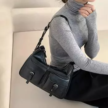 Сумка для мотоцикла из натуральной кожи Niche Textured Oil Wax из коровьей кожи, винтажная, с несколькими карманами, на плечо и подмышку One Size чёрный