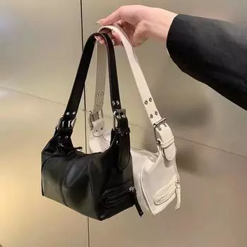 Сумка для мотоцикла в стиле ретро, женская модная и индивидуальная сумка на одно плечо, нишевый дизайн, сумка-багет для ношения под мышкой чёрный