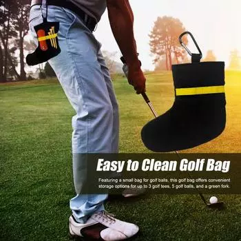 Сумка для мячей для гольфа Маленькая сумка для ти для гольфа Поясная сумка для хранения принадлежностей для гольфа Сумка вмещает 3 ти, 5 мячей, 1 вилку для гольфистов жёлтый