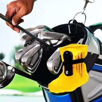 Сумка для мячей для гольфа Маленькая сумка для ти для гольфа Поясная сумка для хранения принадлежностей для гольфа Сумка вмещает 3 ти, 5 мячей, 1 вилку для гольфистов жёлтый