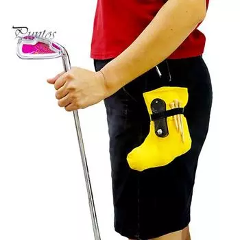 Сумка для мячей для гольфа Маленькая сумка для ти для гольфа Поясная сумка для хранения принадлежностей для гольфа Сумка вмещает 3 ти, 5 мячей, 1 вилку для гольфистов жёлтый