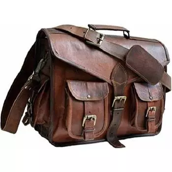 Сумка для ноутбука 17,5 дюймов, винтажная холщовая кожаная сумка через плечо, прочные компьютерные сумки Деловые портфели Сумка-портфель Рабочие сумки для мужчин и женщин 17 X 4 X 12 коричневый