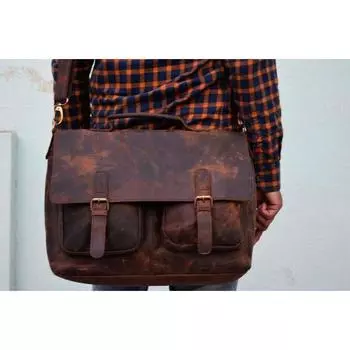 Сумка для ноутбука через плечо из кожи буйвола ручной работы, дорожная сумка, портфель для офисной сумки, сумка в деревенском стиле, лучший рождественский подарок 12 x 16 in коричневый